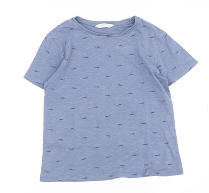 Mango Boys' Blue Animal Print T-Shirt, Size S, Casual, Cotton