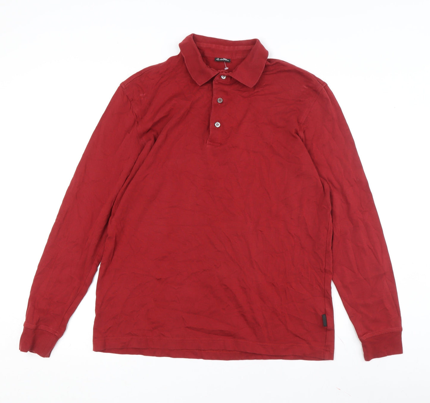 Jockey Men's Red Long Sleeve Polo Medium Cotton