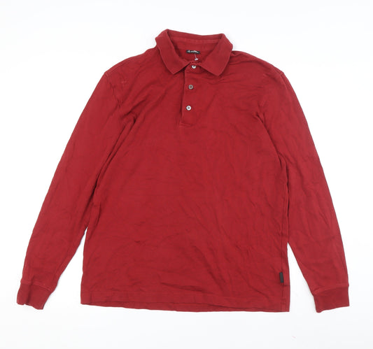 Jockey Men's Red Long Sleeve Polo Medium Cotton