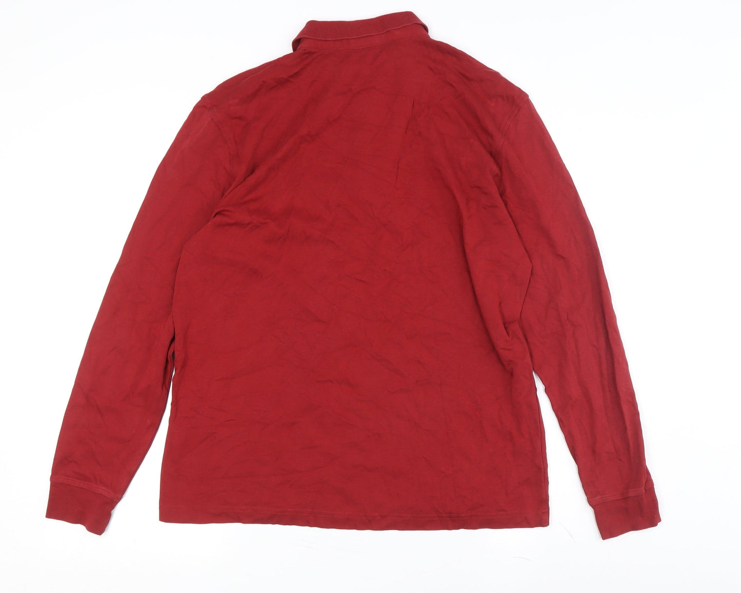 Jockey Men's Red Long Sleeve Polo Medium Cotton