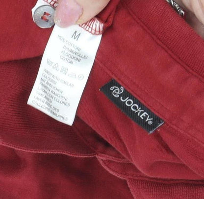 Jockey Men's Red Long Sleeve Polo Medium Cotton