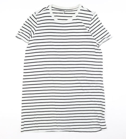 Only Women's White Striped T-Shirt Dress Size L