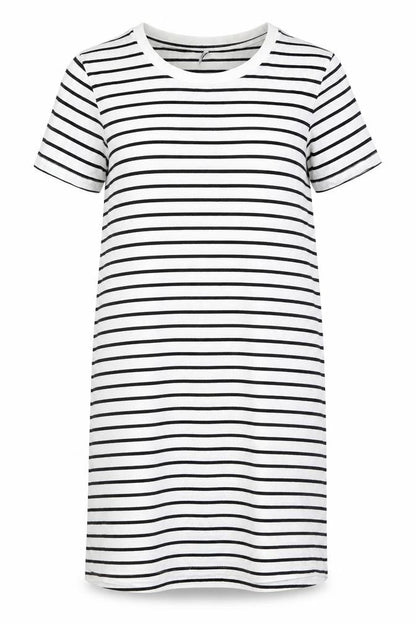 Only Women's White Striped T-Shirt Dress Size L