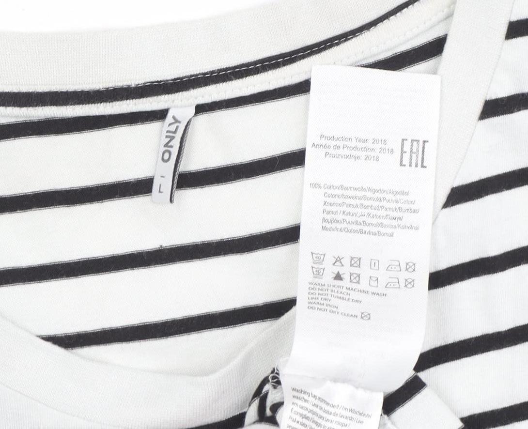 Only Women's White Striped T-Shirt Dress Size L