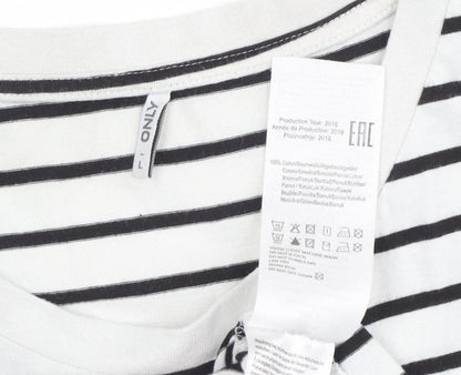 Only Women's White Striped T-Shirt Dress Size L