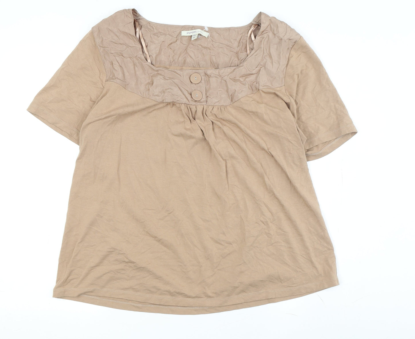 Piper Woman Beige Short Sleeve Tunic Top M Womens