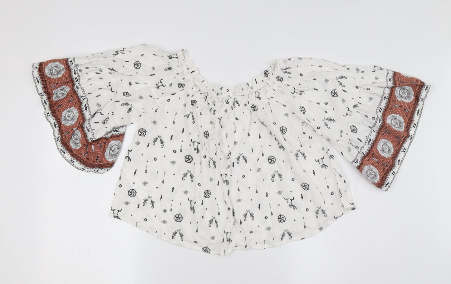 Womens UK Size L Mango White Bohemian Blouse