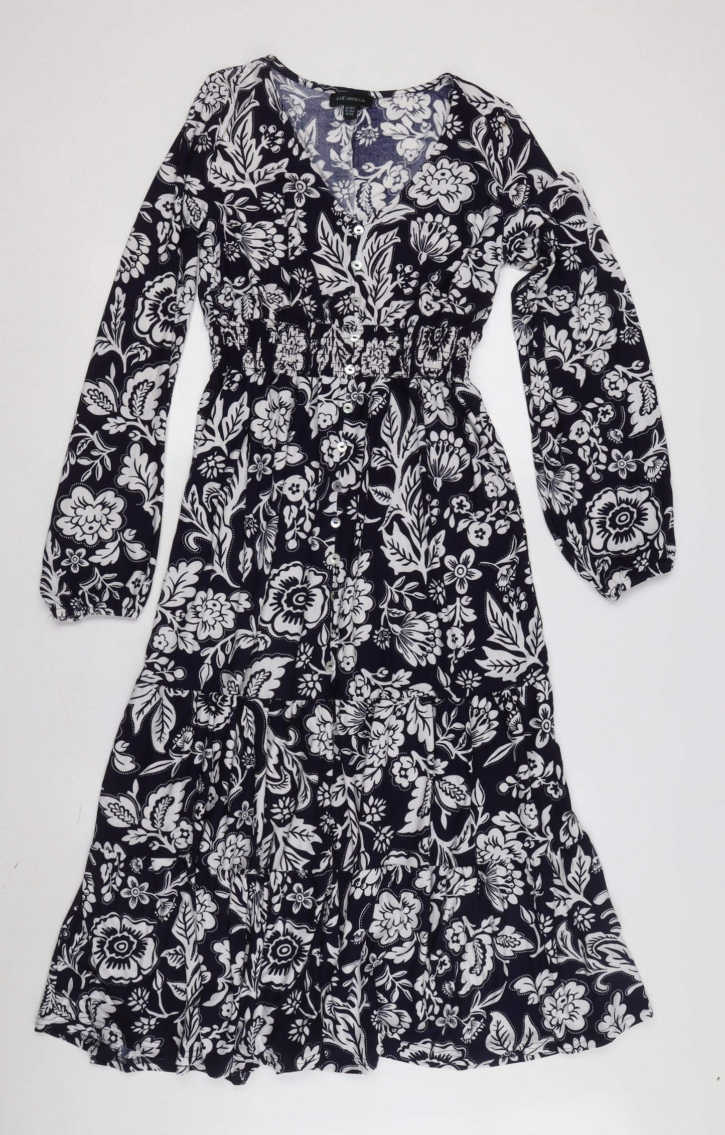 Blue Vanilla Womens Floral Midi Dress, Size 12, A-Line