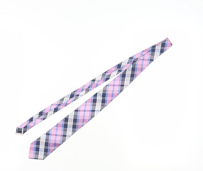 Nautica Men's Pink Blue Plaid Silk Slim Tie