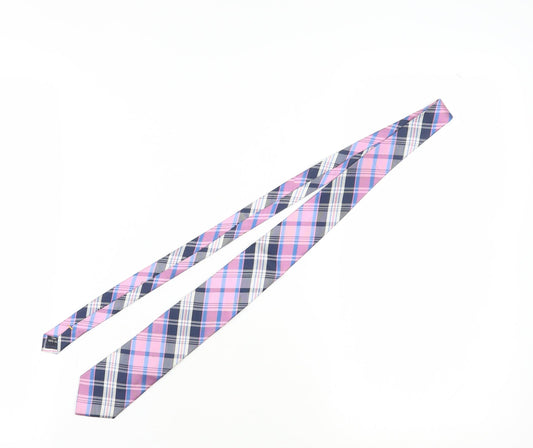 Nautica Men's Pink Blue Plaid Silk Slim Tie