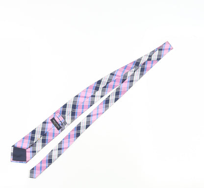 Nautica Men's Pink Blue Plaid Silk Slim Tie