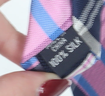 Nautica Men's Pink Blue Plaid Silk Slim Tie