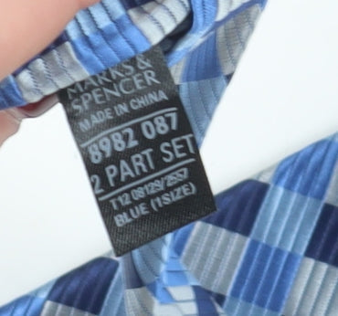 Marks and Spencer Men's Blue Check Tie Set - New
