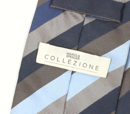 Marks and Spencer Men's Blue Striped Silk Tie