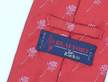 Mens Beaufort Red Floral 100% Silk  Tie