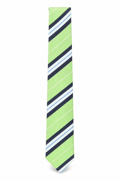 Mens Samuel Windsor Green Striped 100% Silk Slim Tie