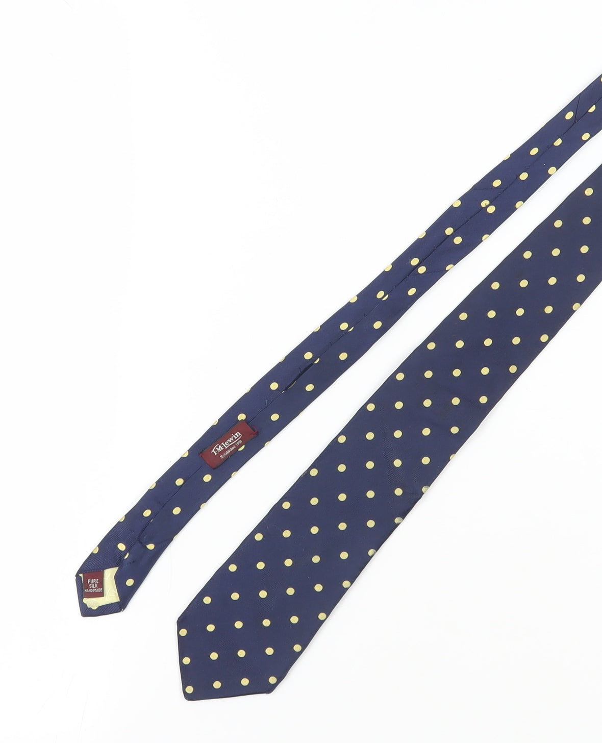 TM Lewin Men's Blue Silk Polka Dot Tie Handmade