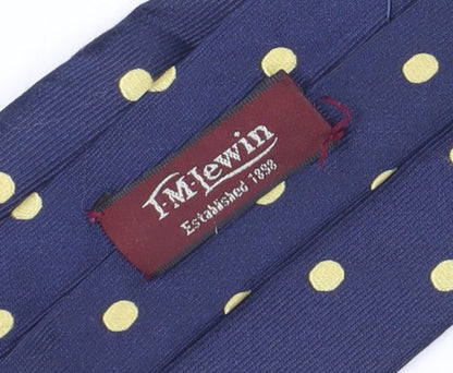 TM Lewin Men's Blue Silk Polka Dot Tie Handmade