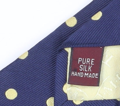 TM Lewin Men's Blue Silk Polka Dot Tie Handmade