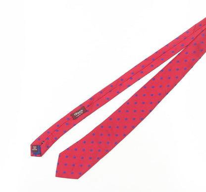 TM Lewin Men's Red Polka Dot Silk Tie Handmade