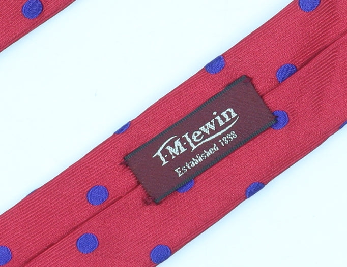 TM Lewin Men's Red Polka Dot Silk Tie Handmade