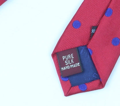 TM Lewin Men's Red Polka Dot Silk Tie Handmade