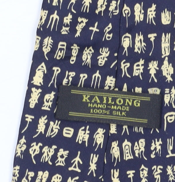 Kailong Men's Black Silk Geometric Handmade Tie