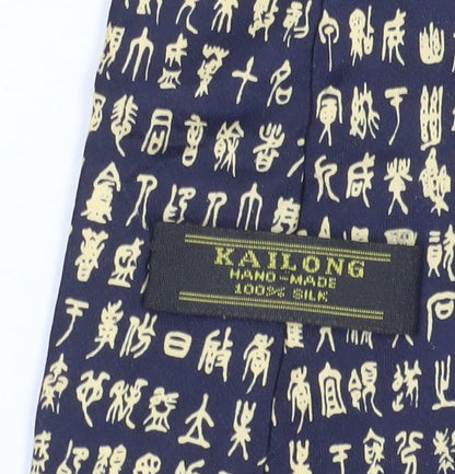 Kailong Men's Black Silk Geometric Handmade Tie