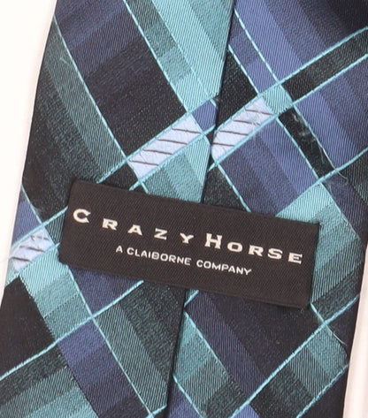 Crazy Horse Men's Blue Silk Plaid Slim Tie