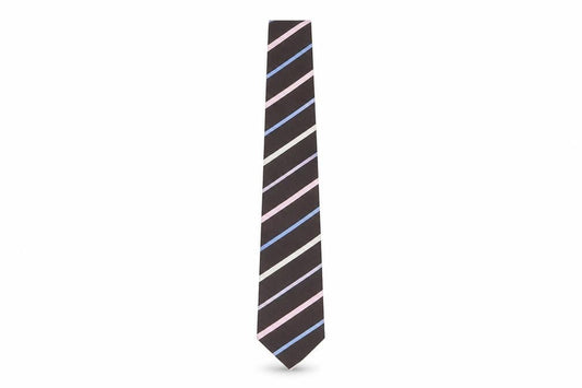 Front view of St. George men’s brown striped silk tie