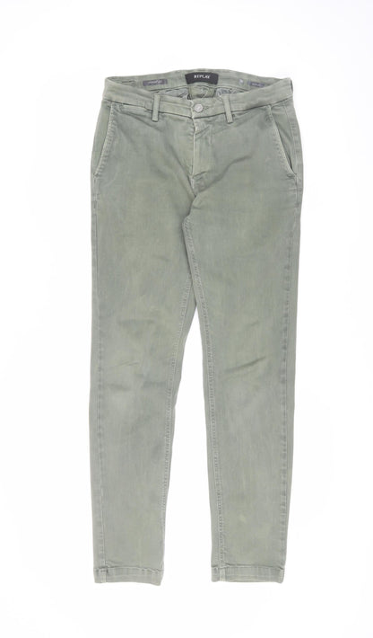 Mens UK Size 30 Replay Regular Fit Straight Green Jeans