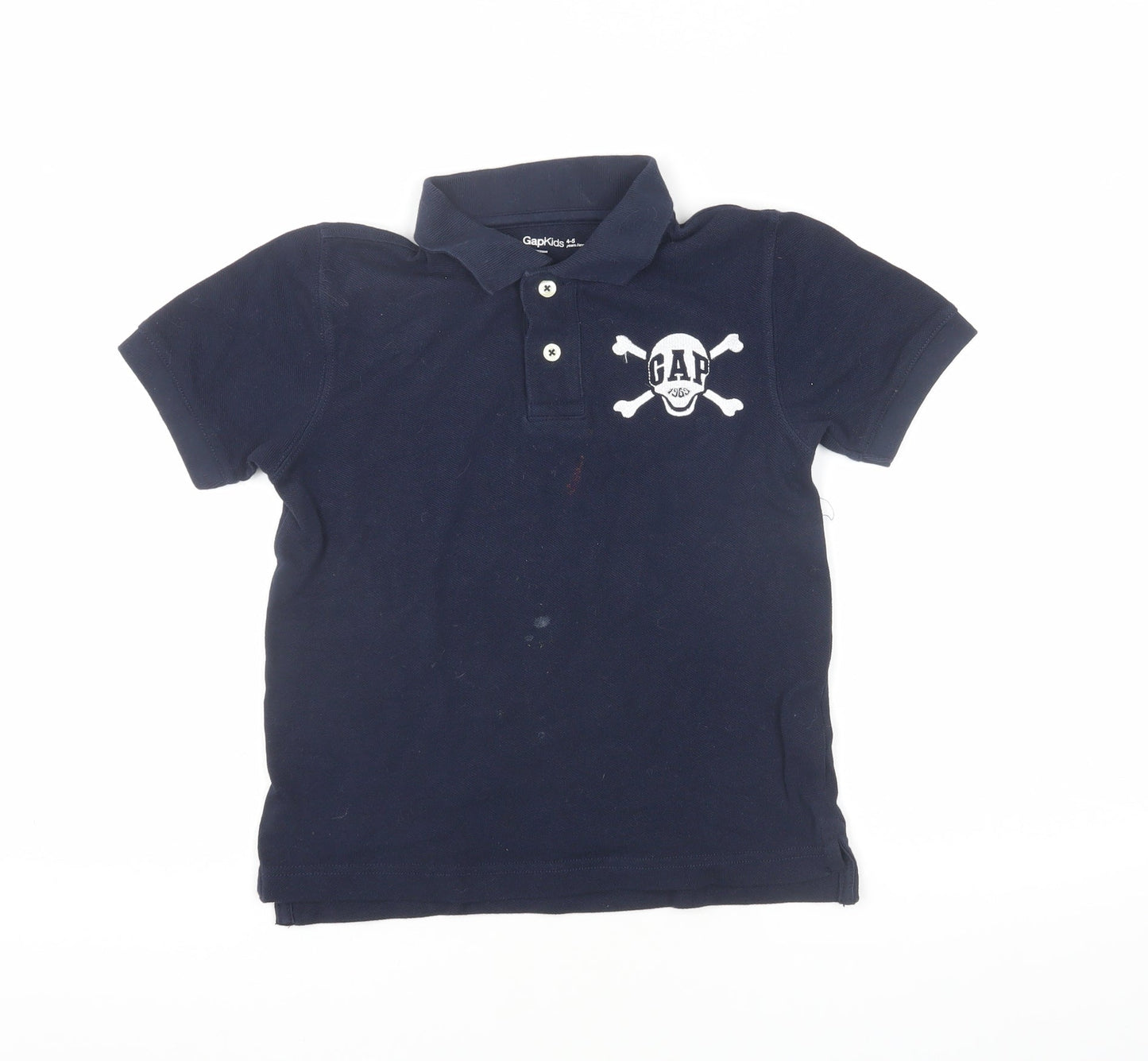 Gap Boys Blue Polo Shirt 4-5 Years Skull Logo Casual