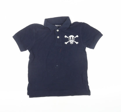 Gap Boys Blue Polo Shirt 4-5 Years Skull Logo Casual