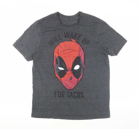Marvel Men's Grey Deadpool Graphic T-Shirt Medium