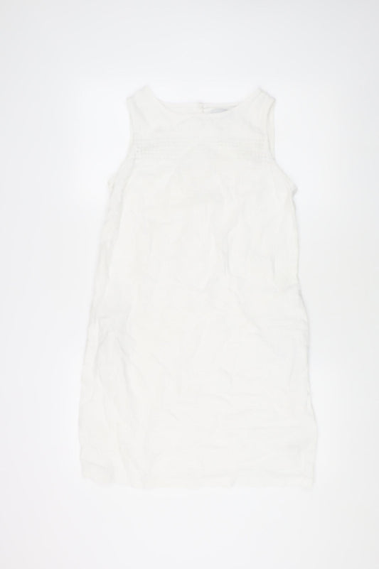 Next Women's White Linen Blend Sleeveless Dress Size 6