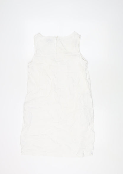 Next Women's White Linen Blend Sleeveless Dress Size 6