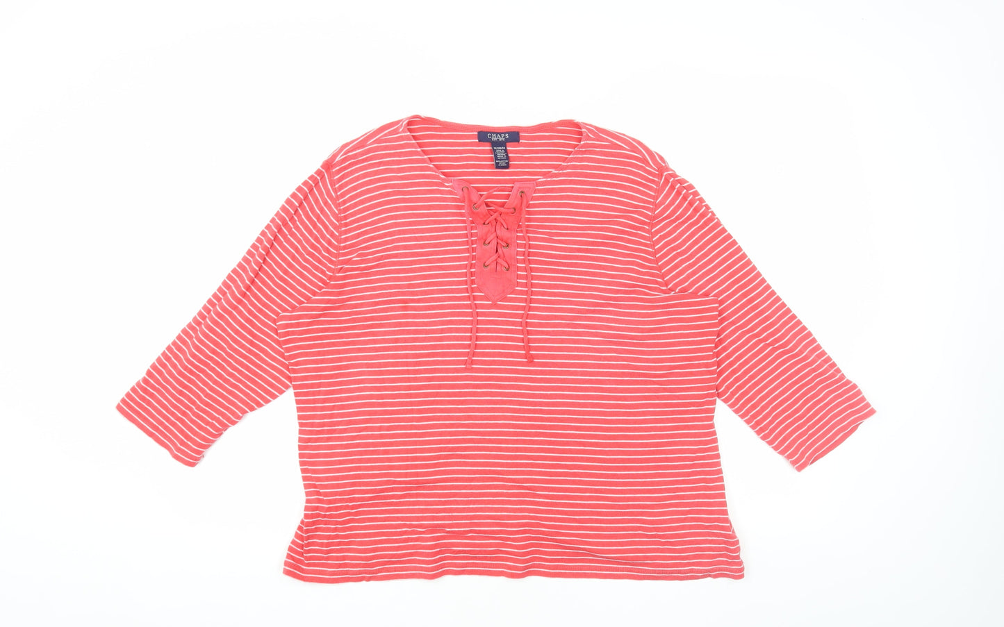 Chaps Women's Red Striped T-Shirt, XL, Casual Style