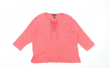Chaps Women's Red Striped T-Shirt, XL, Casual Style