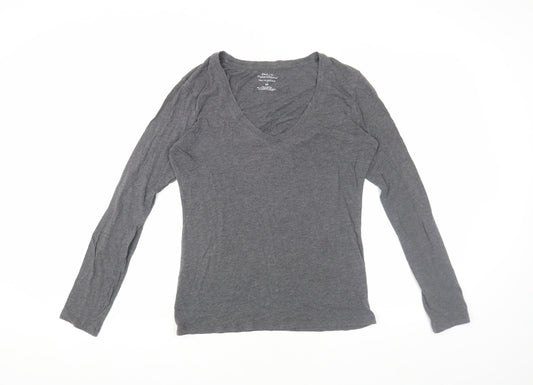 Banana Republic Women's Grey Basic V-Neck Long Sleeve T-Shirt