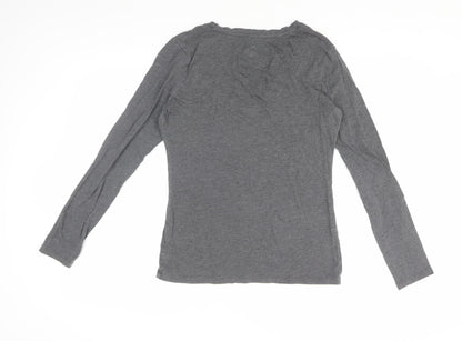 Banana Republic Women's Grey Basic V-Neck Long Sleeve T-Shirt