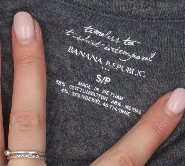 Banana Republic Women's Grey Basic V-Neck Long Sleeve T-Shirt