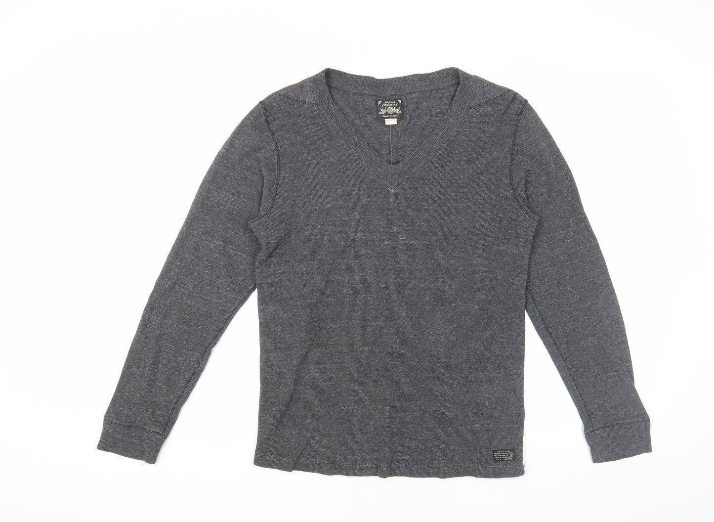 Diesel Grey Long Sleeve V-Neck Cotton T-Shirt S