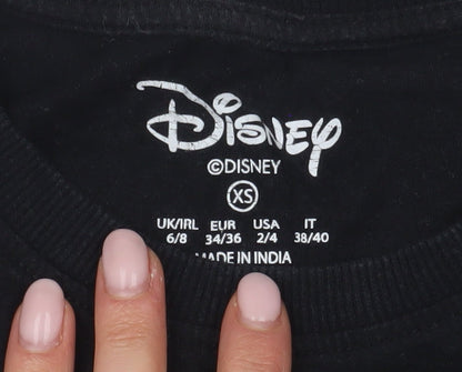 Womens UK Size XS Disney Black Basic T-Shirt