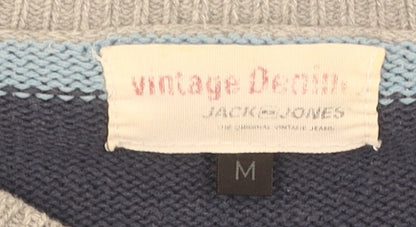 Jack & Jones Men's Blue Striped Pullover Knit Jumper