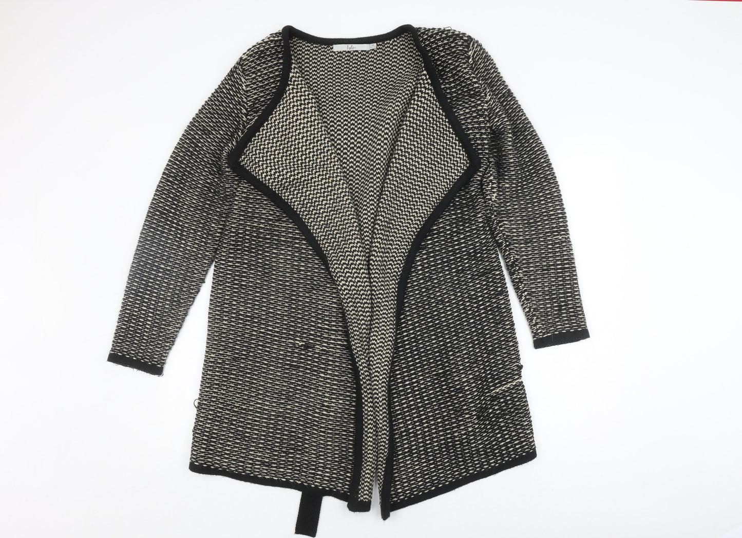 Isle Women's Black Beige Knit Coatigan, Size M, Casual Winter Warmth