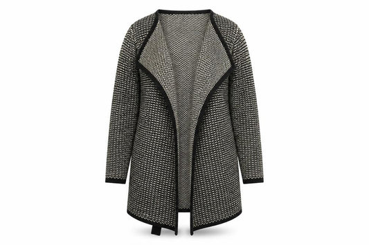 Isle Women's Black Beige Knit Coatigan, Size M, Casual Winter Warmth