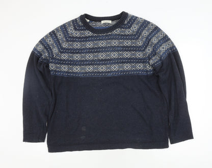 Selected Homme Men's Navy Grey 2XL Cotton Pullover Jumper