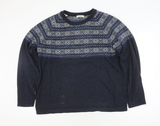 Selected Homme Men's Navy Grey 2XL Cotton Pullover Jumper