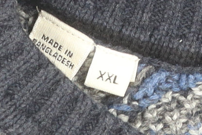 Selected Homme Men's Navy Grey 2XL Cotton Pullover Jumper