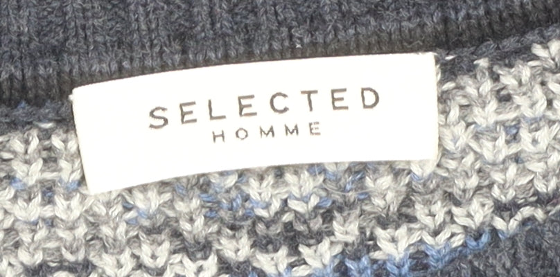 Selected Homme Men's Navy Grey 2XL Cotton Pullover Jumper